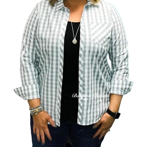 Sage Gingham Button Down Shirt - Picture 2 of 4